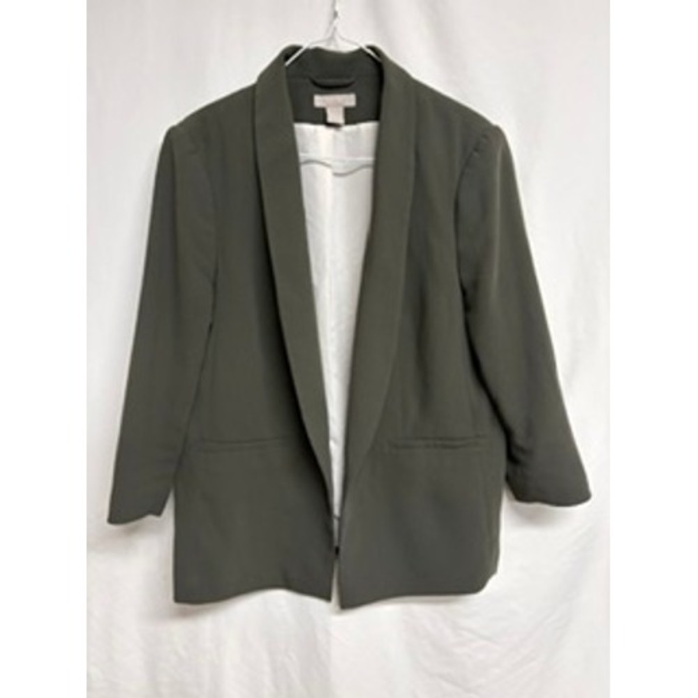 H&M Women Hunter Green Open Front Shawl Lapel Blazer Jacket Size L